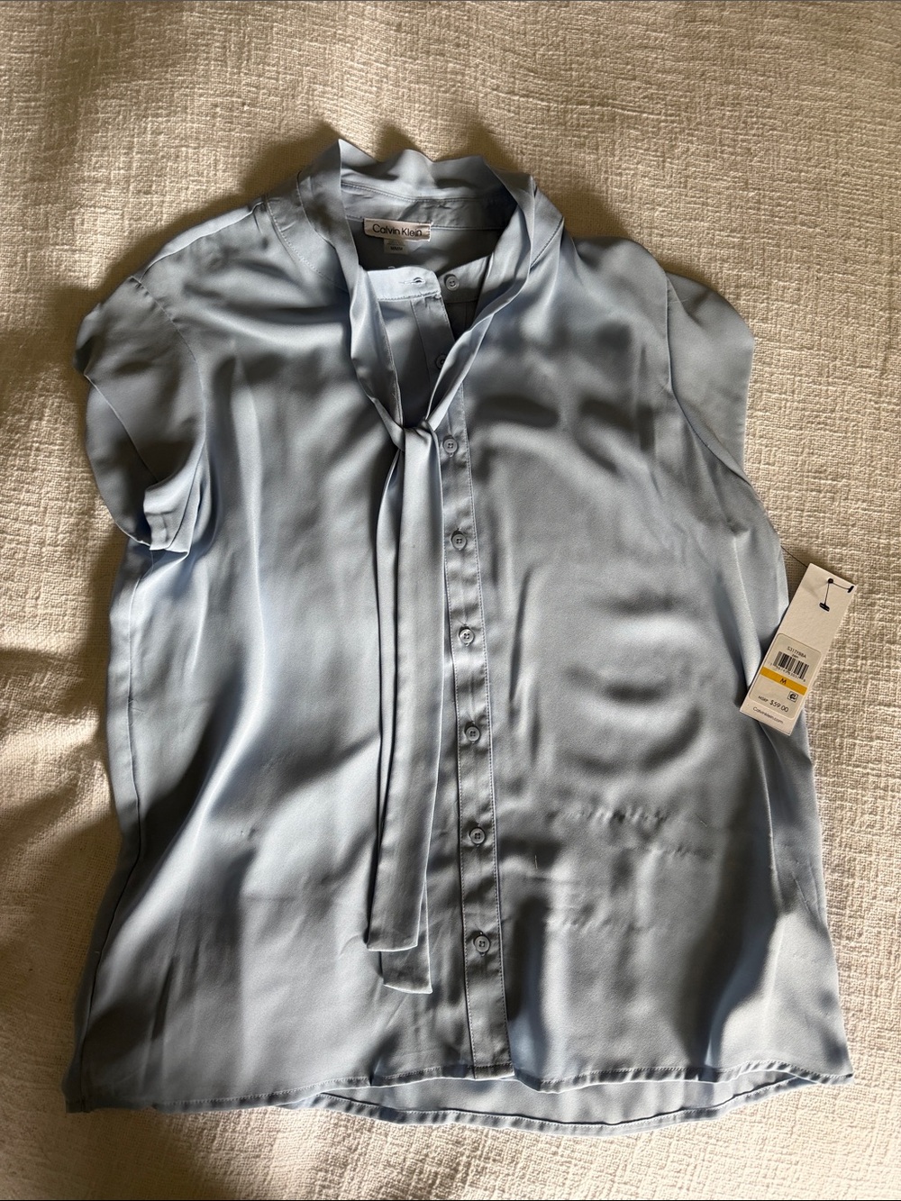 Calvin Klein Pale Blue Tie-Neck Button-Down Shirt